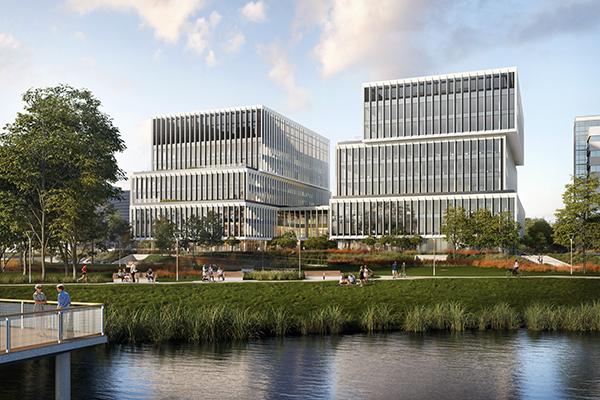 Zielony biurowiec w budowie. Wiecha na Lakeside